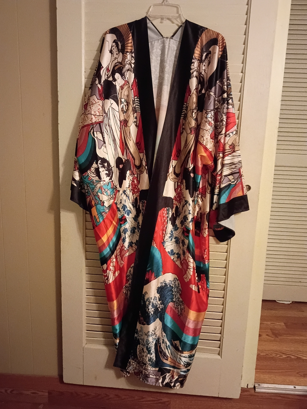Floral Wave Long Satin Robe - Multicolor - Picture 3 of 6